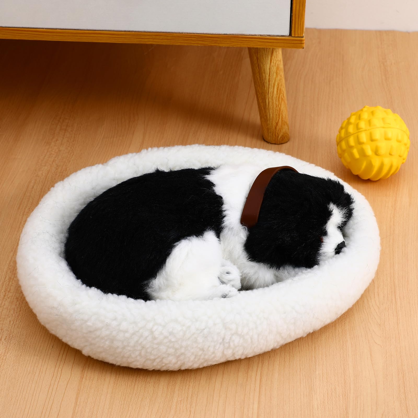 Kichvoe Cane di Peluche Realistico Addormentato Nero, Decorazione | Finitura in Lana Artificiale e Polietilene, Stile Vivace e Adorabile, per Natale e Halloween