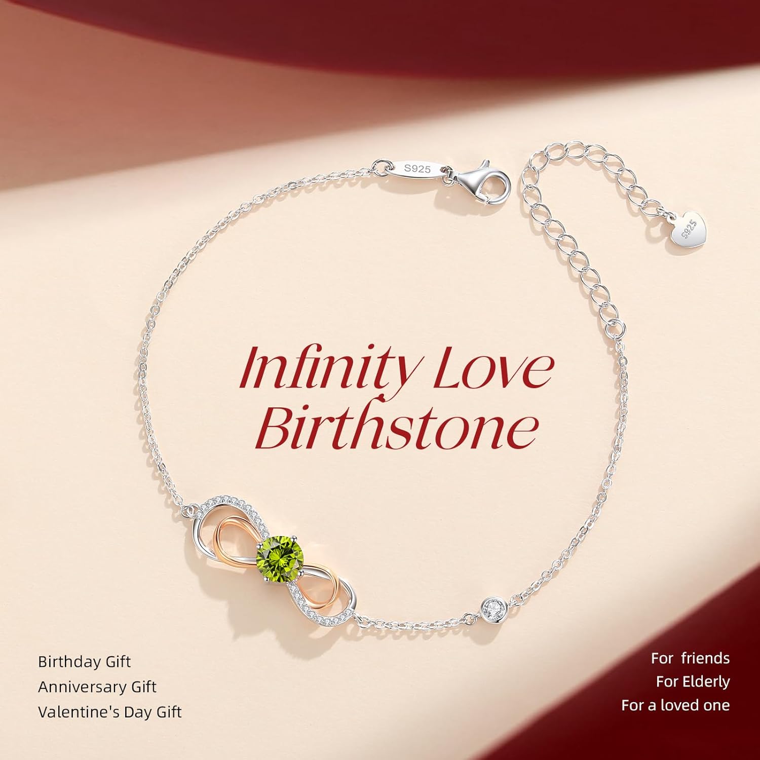 LOUISA SECRET Rose Gold Infinity Heart Bracelet for Women, Adjustable Chain 925 Sterling Silver Link Birthstone Bracelets, Best Anniversary Birthday Jewelry Gifts for Women Mom Wife Her - Image 6