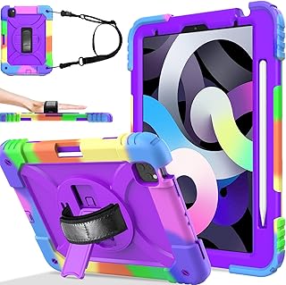 BMOUO iPad Air 5th/4th Generation Case (10.9”, 2022/2020), iPad Pro 11 Case 2022/2021/2020, Shockproof [360 Rotating Stand] [Hand Strap] [Pencil Holder] Kids Case for iPad Air 5/4,iPad Pro 11”, Purple