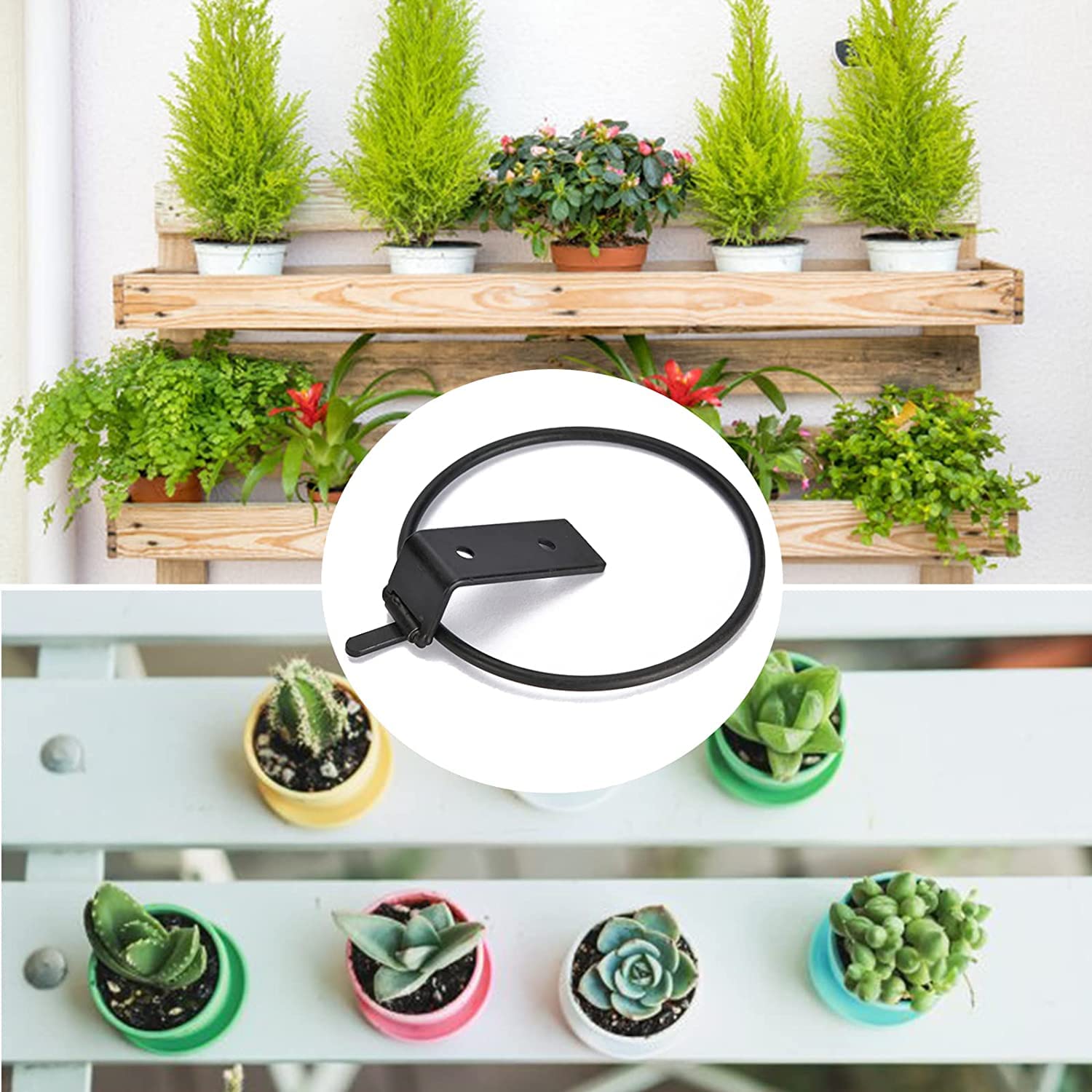 Lot de 6 supports muraux de 18 cm pour pot de fleurs - Support mural pliable - En métal - Pour la maison, le jardin, le balcon - Noir