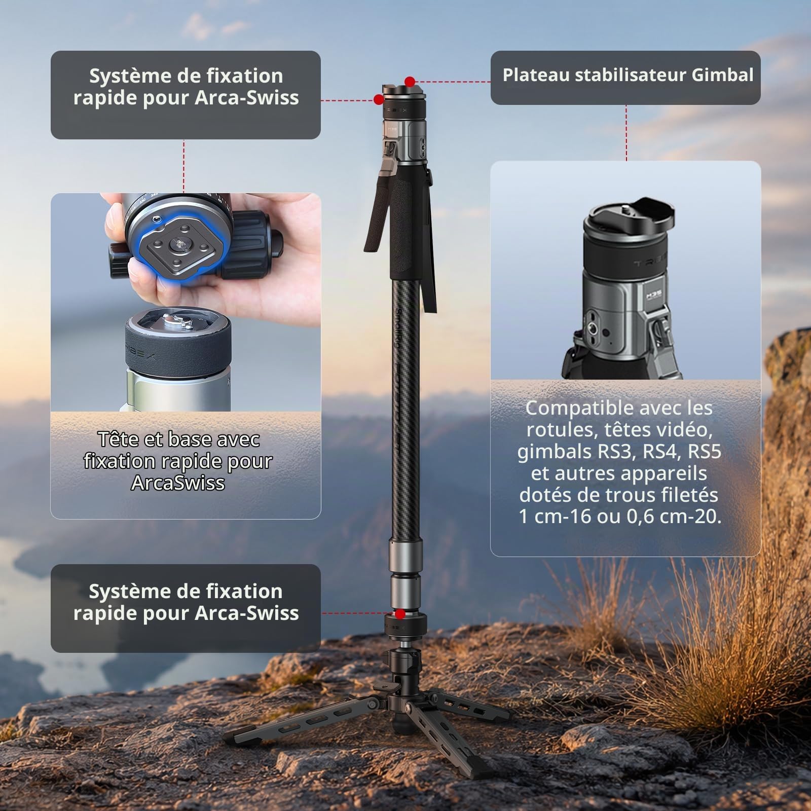 SMALLRIG x Potato Jet TRIBEX Pro Monopode Monopode en Fibre de Carbone