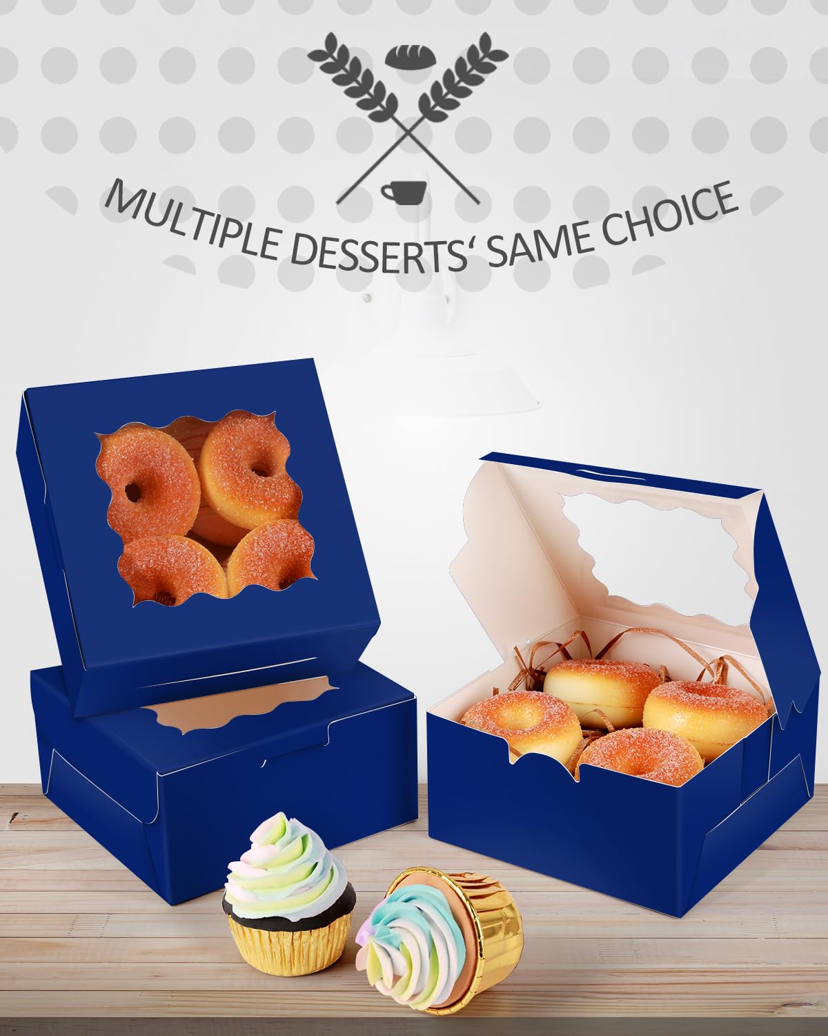 Gcardist Up Deep Blue 15.2x15.2x7.6cm 15Pcs Cookie Box with Window Pastry Macaron Bakery Box For Packaging (6x6x3 inch) - Image 2