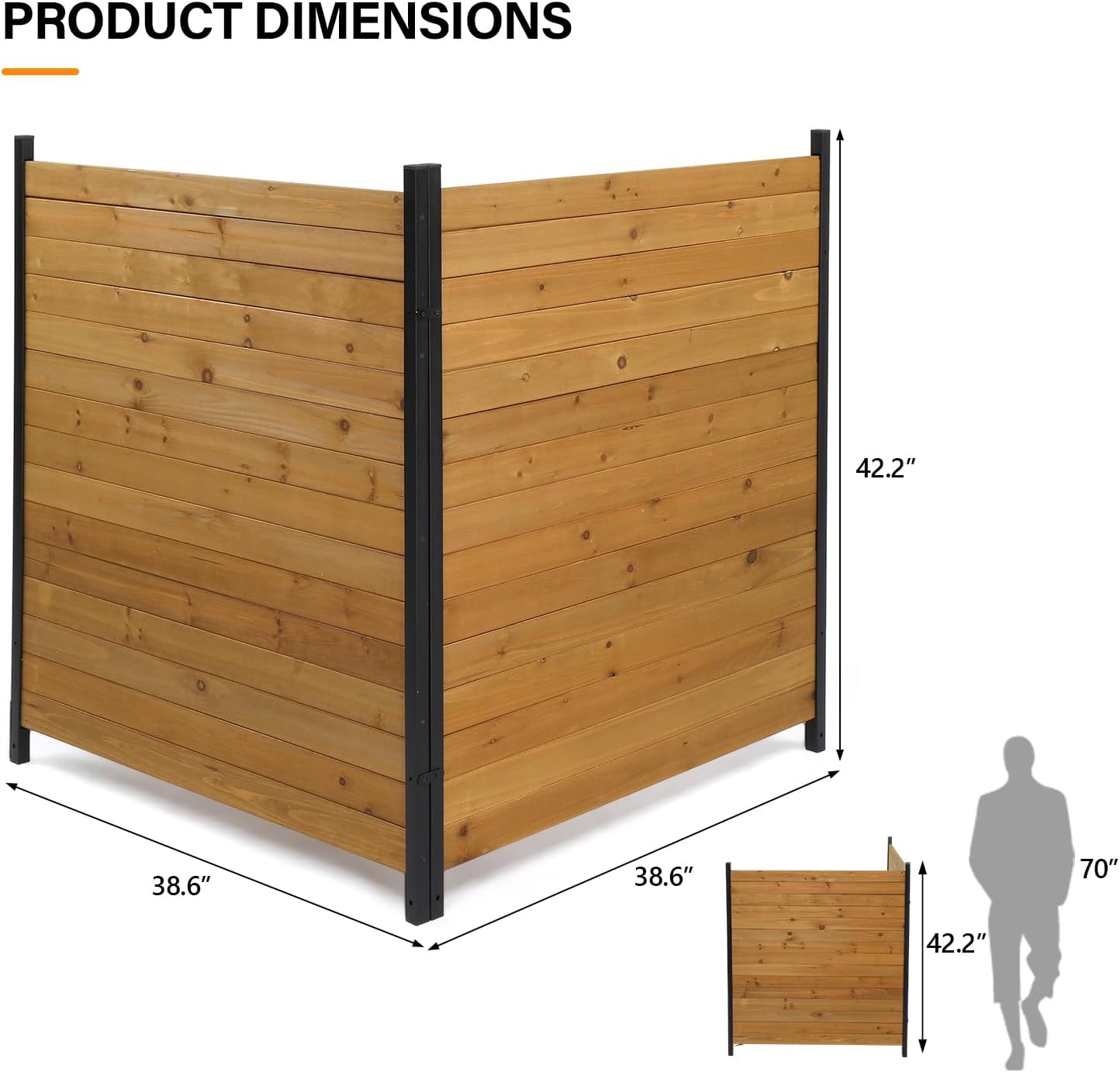 VINGLI Outdoor Privacy Screen, No Dig Wood Garden Fence, Weather-Proof Air Conditioner Fence Panel, Trash Can Enclosure for Patio, Backyard (2 Panels 45” H 38” W)