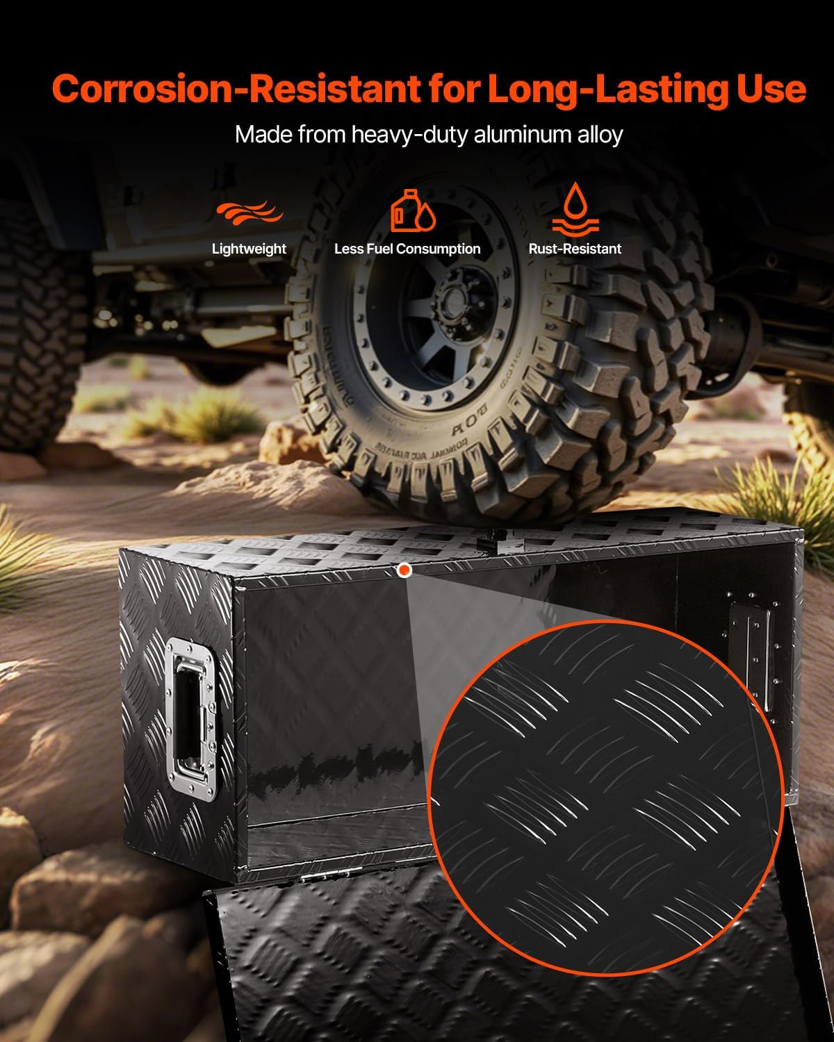 VEVOR Heavy Duty Aluminum Truck Bed Tool Box, Stripes Plated Tool Box with Side Handle and Lock Keys, Storage Toolbox Chest Organizer for Trailer, Pickup, Truck Bed, RV, 30"x13"x9.6", Black