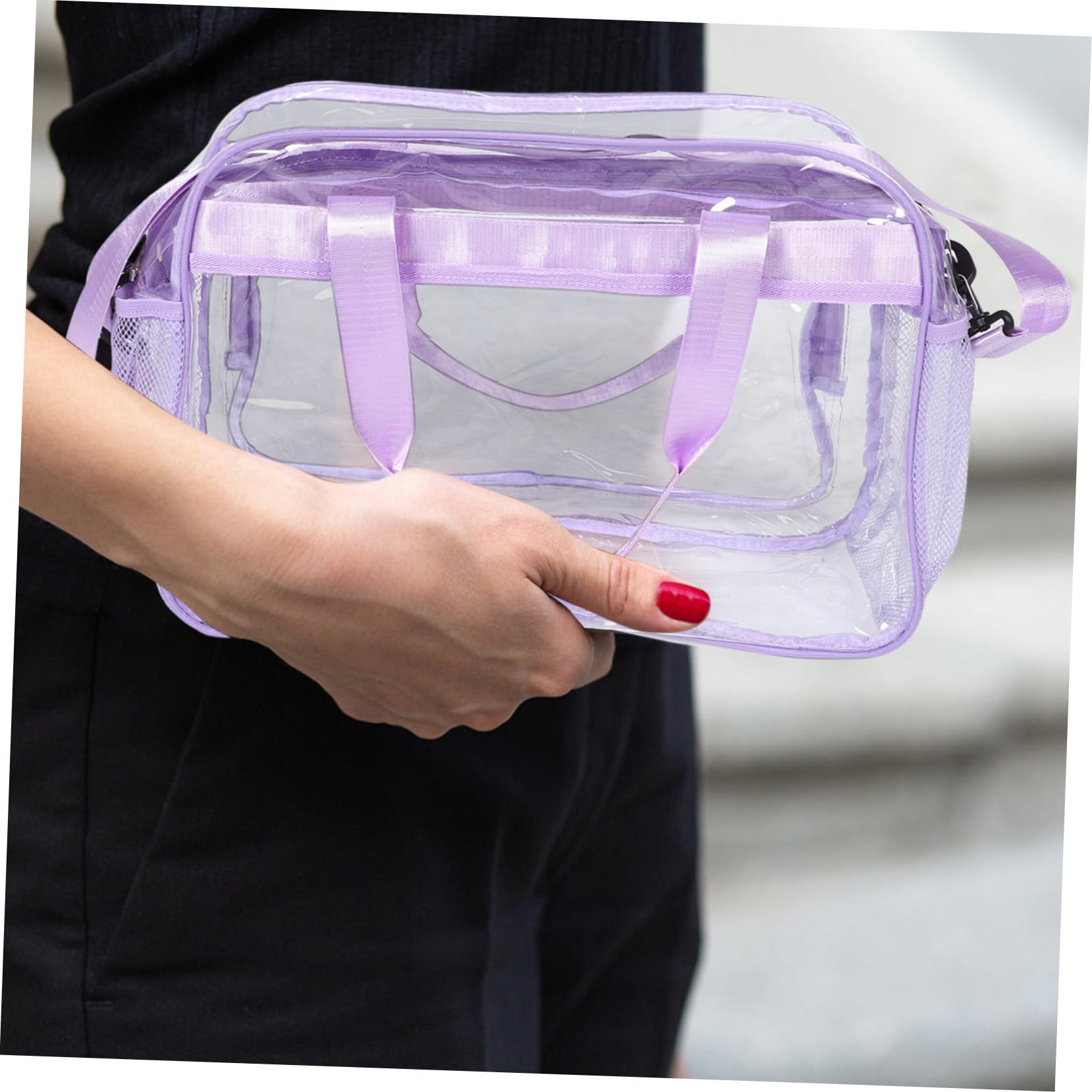 KOMBIUDA Tote Trasparente Grande in PVC Resistente per Palestra e Impiego Multifunzione con Volume Shopper da Trasporto e Crossbody per Donna Organizer Cosmetici Facile da Pulire