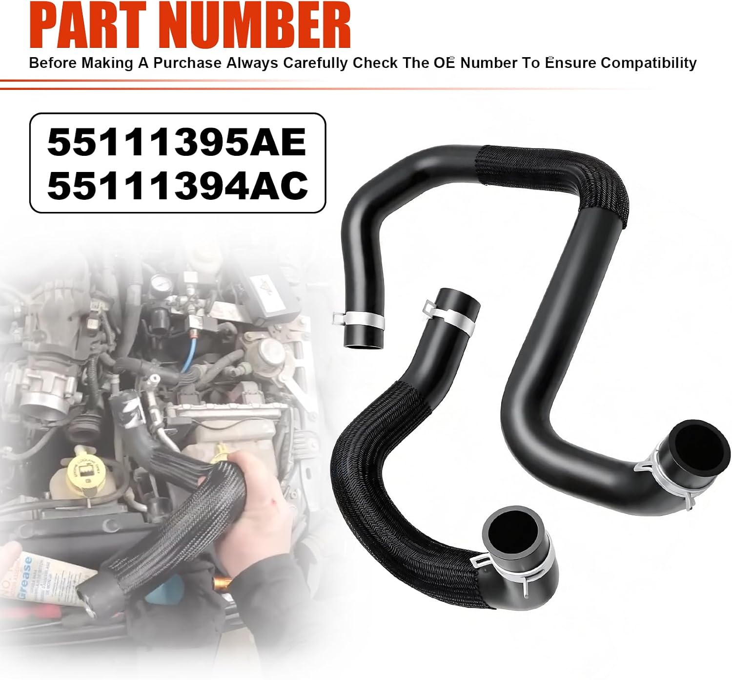 Upper and Lower Radiator Coolant Hose Fit for Jeep Wrangler 2012-2018 Fit for Jeep Wrangler JK 2018 3.6L V6 Replace 55111395AE 55111394AC