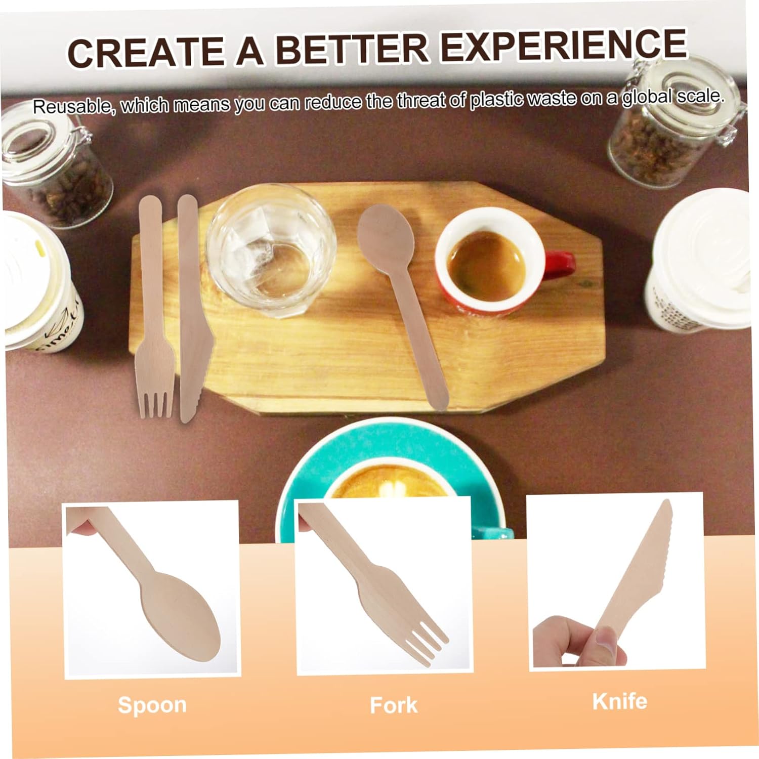 Cabilock 6sets Wooden Forks Spoons Knives Dinner Supplies Kraft Paper Tableware for Parties Weddings