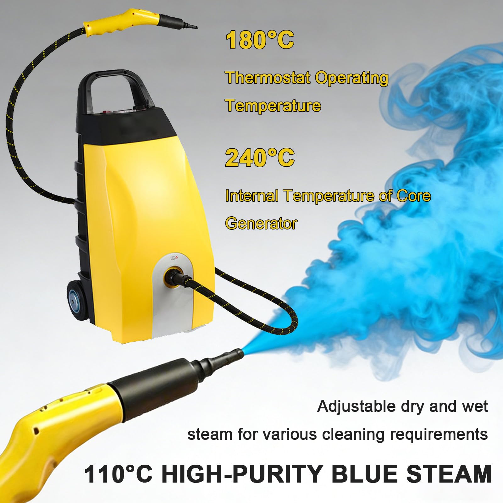 Dampfreiniger für den Haushalt mit 6 Zubehörteilen, leistungsstarkem 3000-W-Dampfstoß, 3.5L-Tank, Dampfreiniger mit 3.5 m extra langem Netzkabel, für Haushalt und Auto, Küche, Fenstern