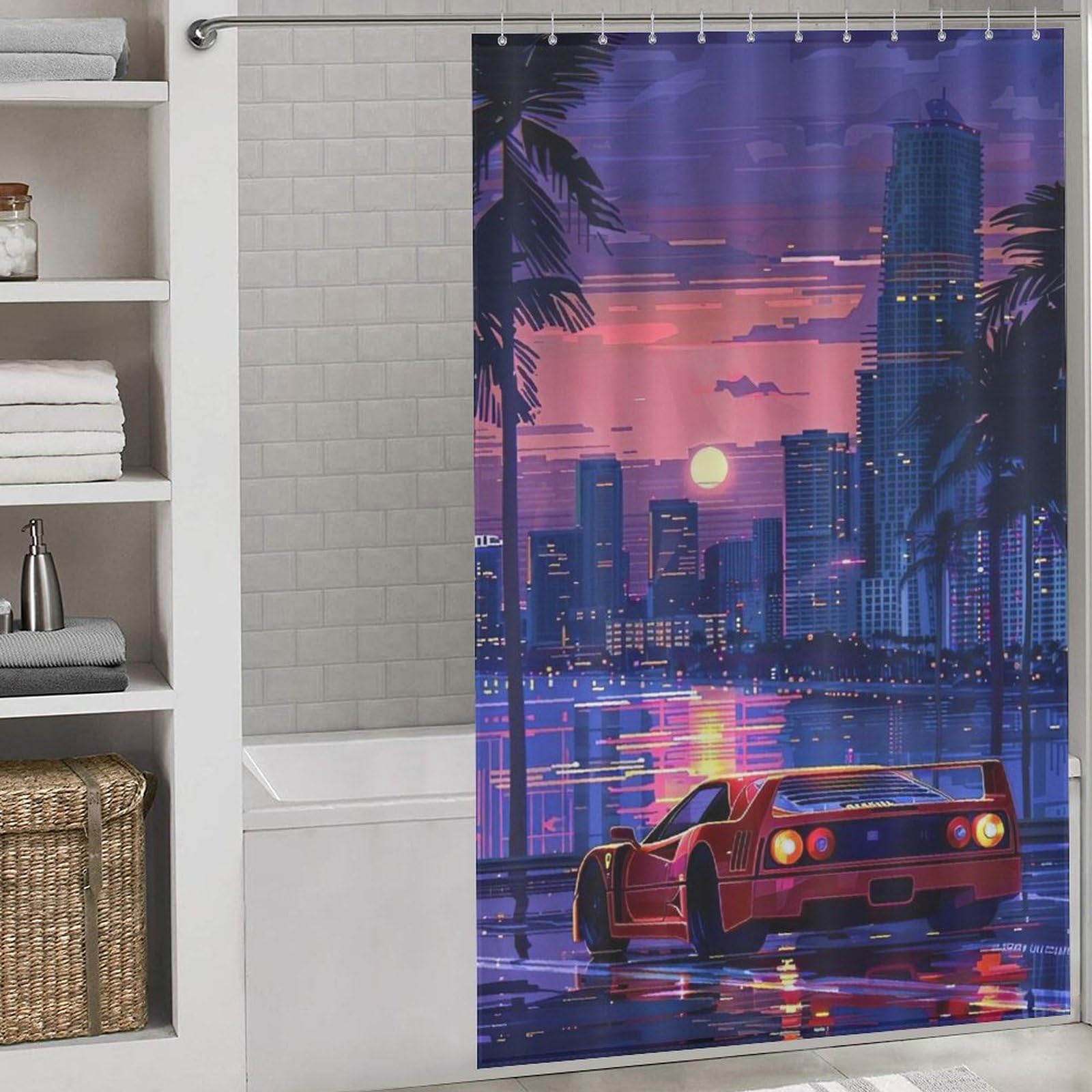 Rideau de douche voiture de sport en tissu polyester imperméable lavable 140x183cm
