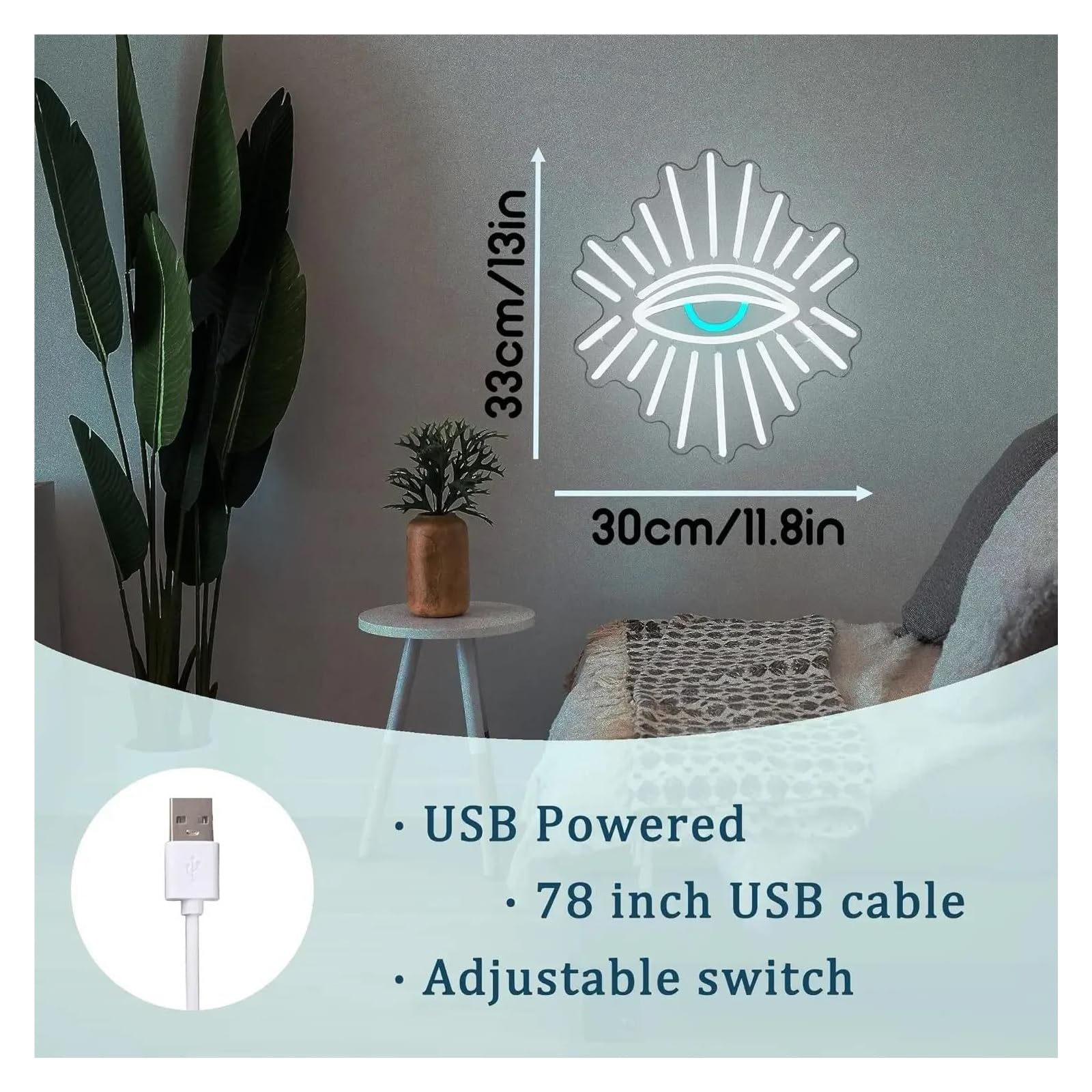 Luz de Diseño de Digital Letrero De Neón De Ojos Malvados Para Decoración De Pared Luz LED De Brillo Ajustable Alimentado Por USB Para Dormitorio Cueva De Hombres 30cm×33cm