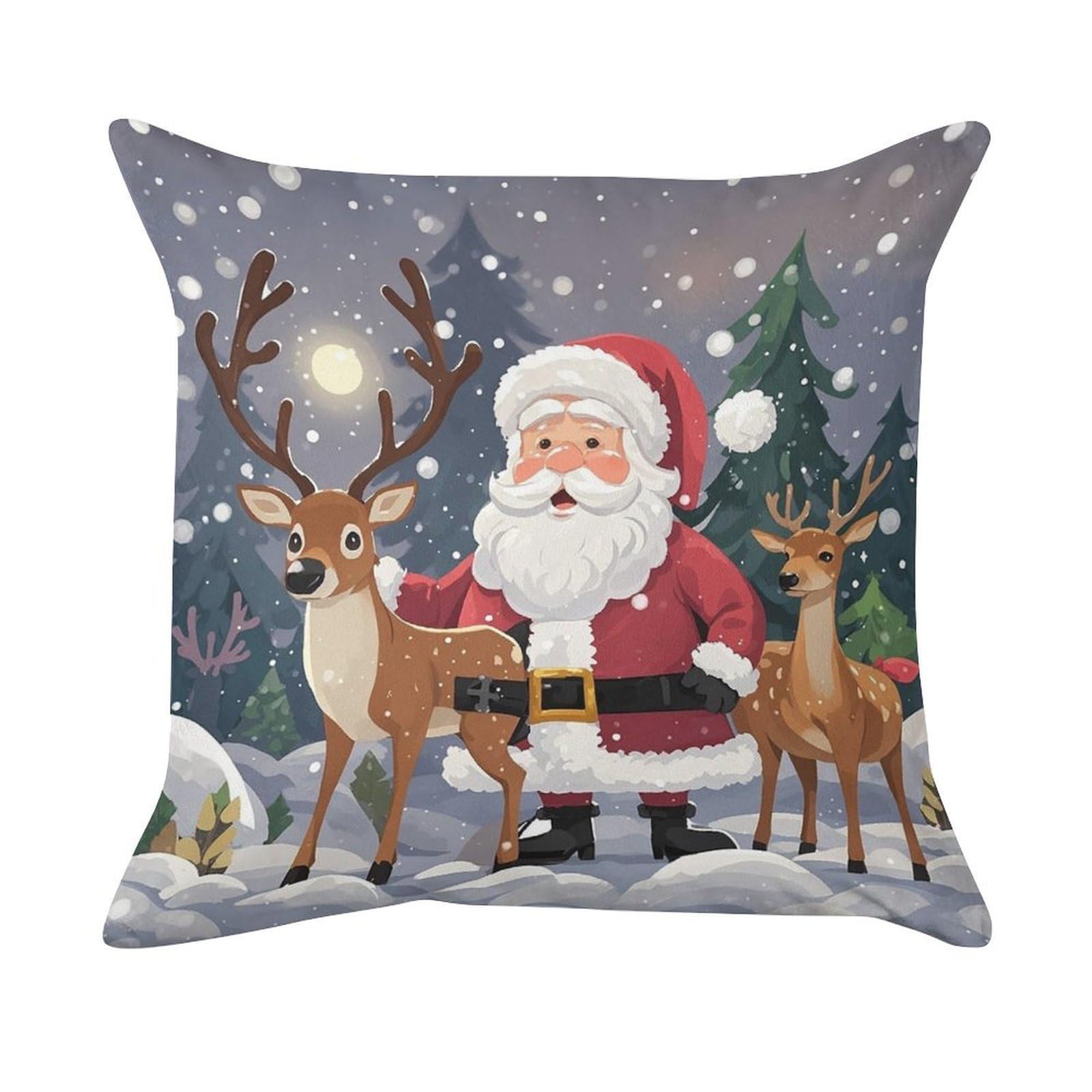 FekiLoot Santa Claus and Deer Elk Pillow Covers Luxury Velvet Square Pillowcases Throw Pillows Case with Invisible Zipper Decorative Velvet Cushion Covers Ultra Soft Lumbar Pillow Shells