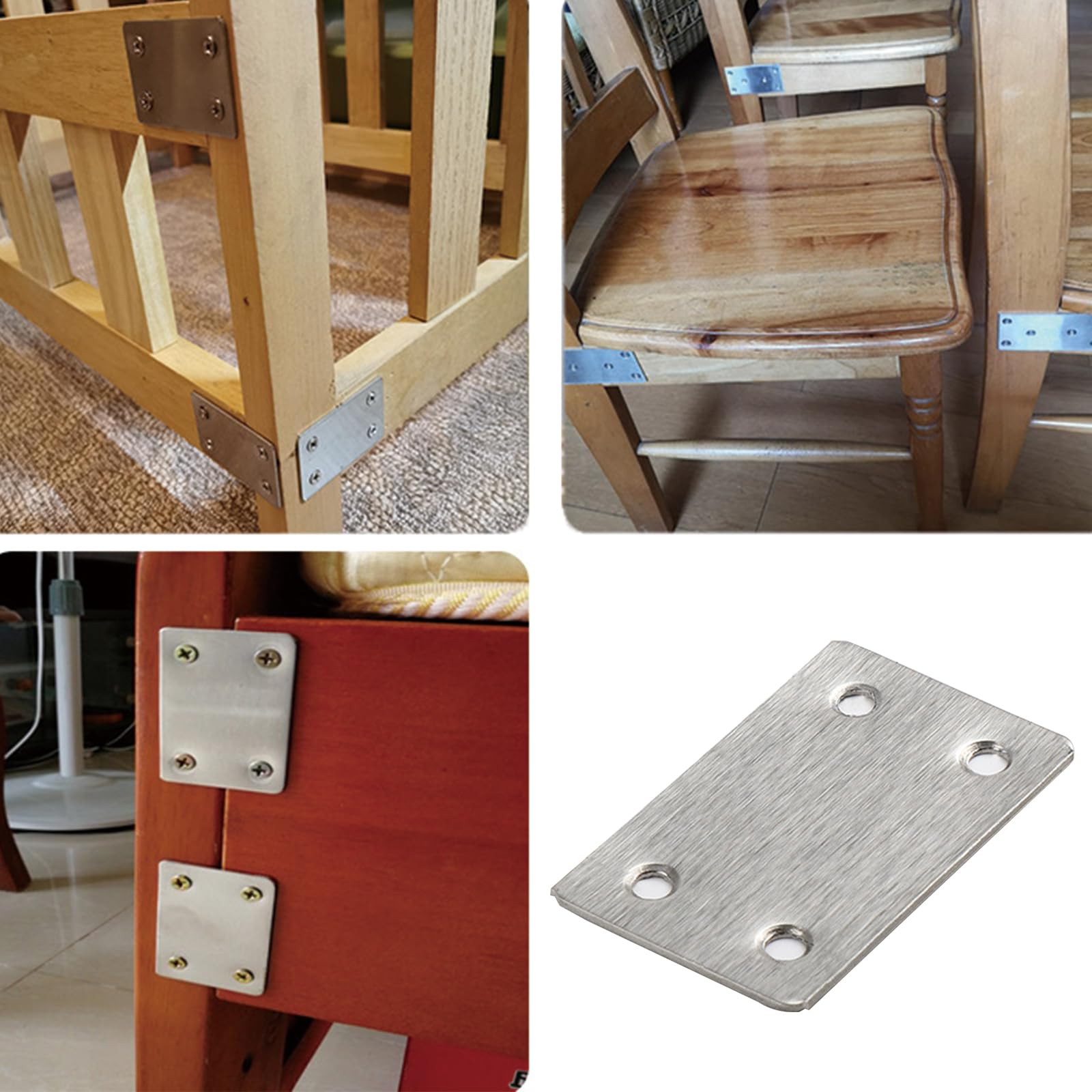 Leliafleury 2Pcs Flat Plate Bracket Stainless Steel Mending Plates Straight Brackets Corner Brace Plates Flat Joining Plates for Repair Fixing Wood Furniture 38 x 60mm - Image 2