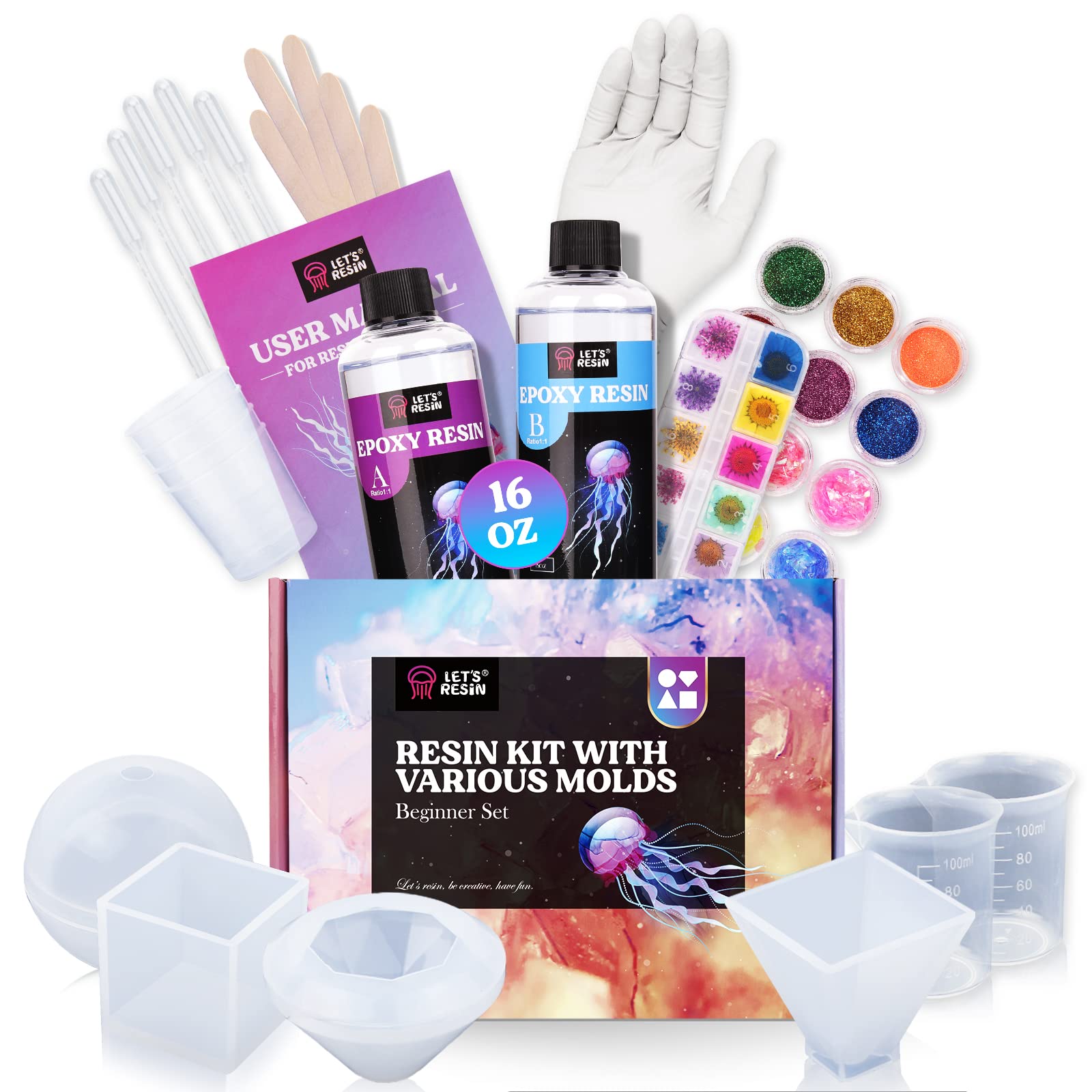 LET’S Resin Resin Kits and Molds Complete Set, 16OZ Resin Epoxy Starter