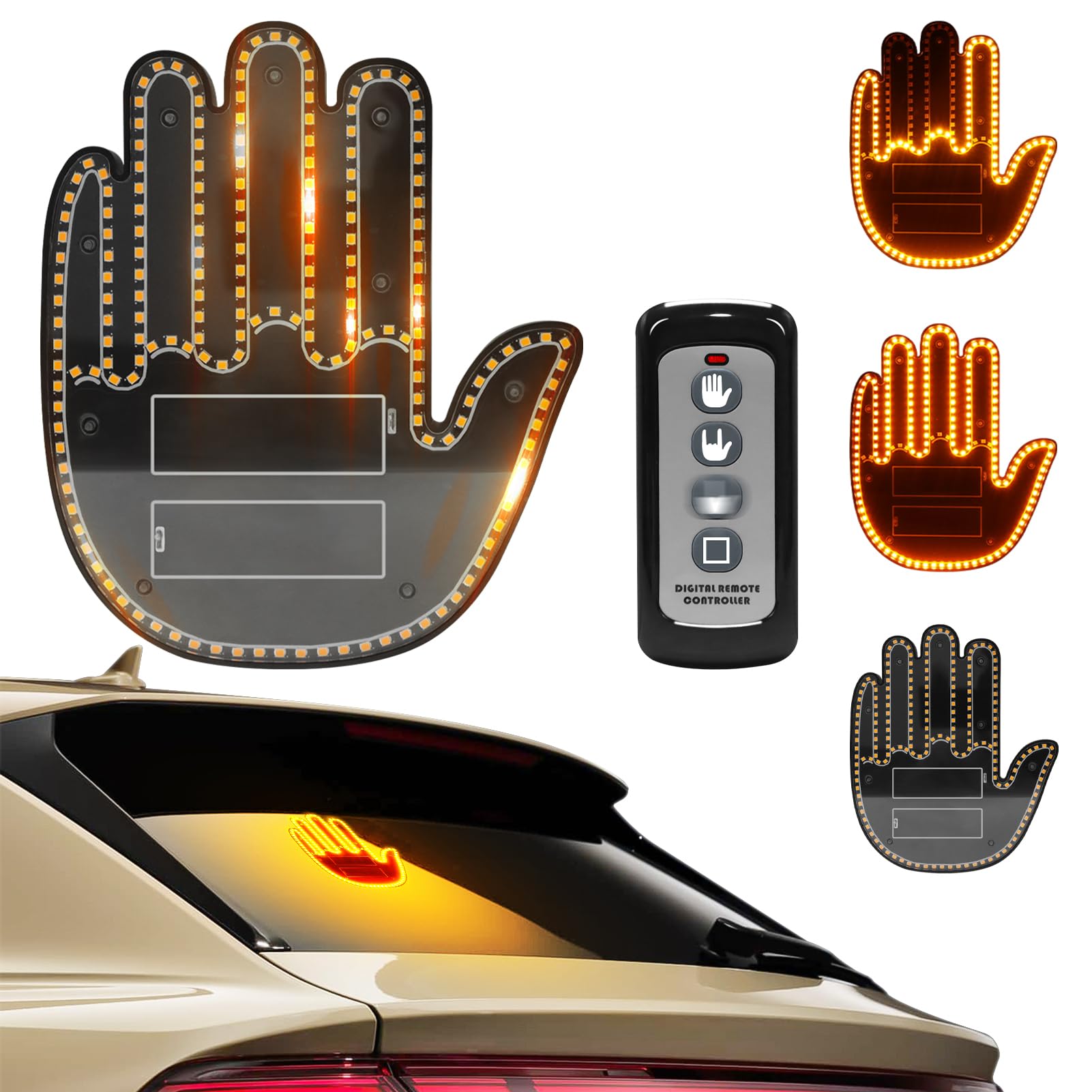 Lampe De Doigt Pour Voiture Avec Télécommande - Gestes Love, Bird Et Middle Finger - Gadget Marrant Pour Conducteurs