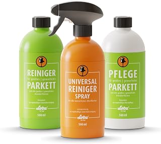 LOBA Reinigungs- und Pflegeset für geölte & gewachste Böden | Set mit Holz-Reiniger, Pflege & Universalreiniger | pH-Neutral & Schlierenfrei | Pflege für Parkett-Boden, Laminat & Holz-Boden