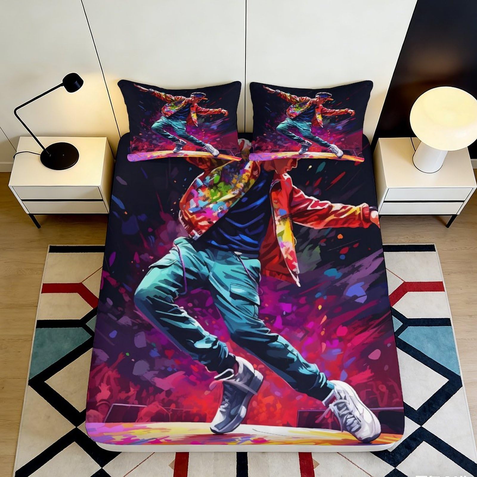 Pnayamiorkfel Style-9 3D Printed Graffiti Dance Fitted Sheet Microfiber Soft Breathable Street Art Mattress Cover For Bedroom Dorm Decor 90X200x25cm