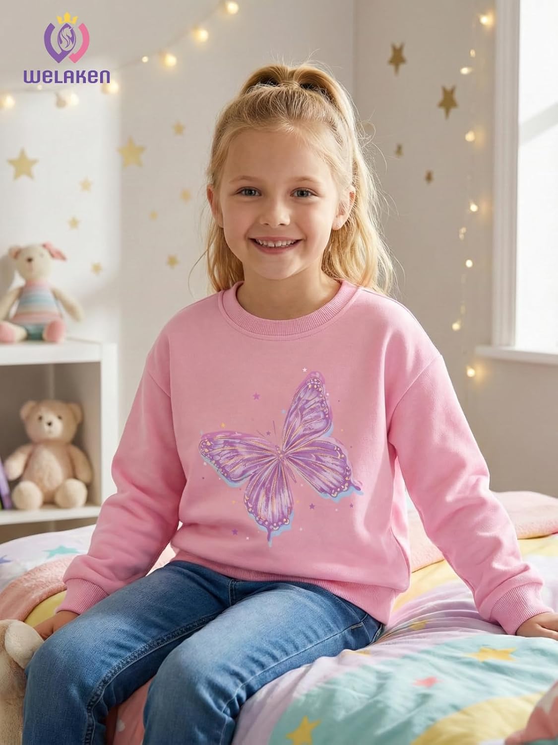 WELAKEN Girls Sweatshirt Fleece Pullover Long Sleeve Fall & Winter Top for Toddler Kids - Image 3