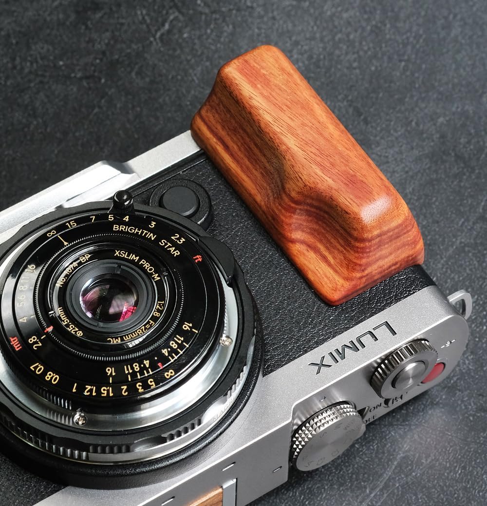 Wood L Handle Hand Grip + Aluminum Alloy Baseplate for lu Mix S9 Camera (Desert Iron + Sliver Base)