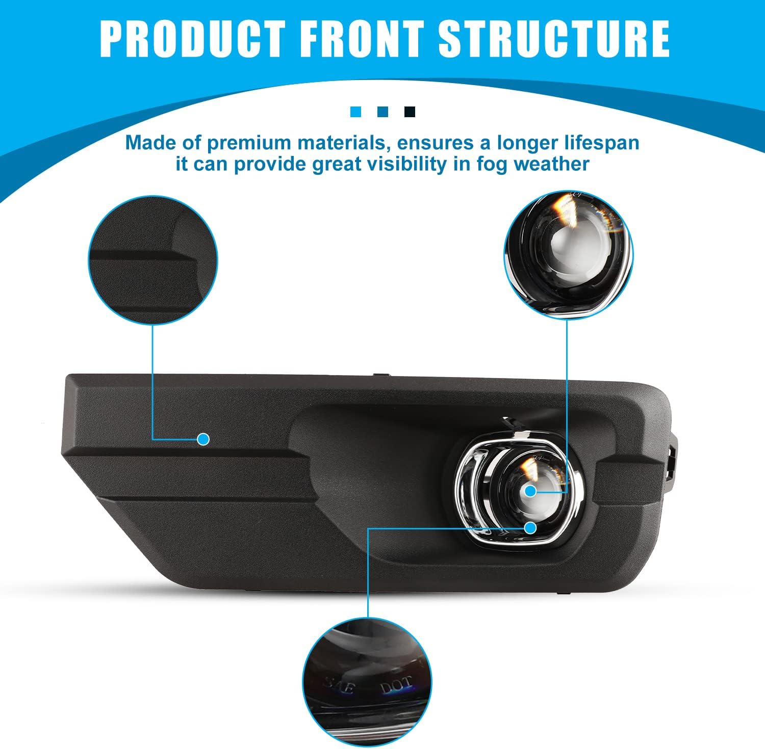 CPW Fog Lights Assembly Fit for 2013 2014 2015 2016 GMC Acadia, Driver & Passenger Driving Fog Lamps Replacement w/ H11 12V55W Halogen Bulbs + Wiring + Switch (Black Housing Clear Lens)