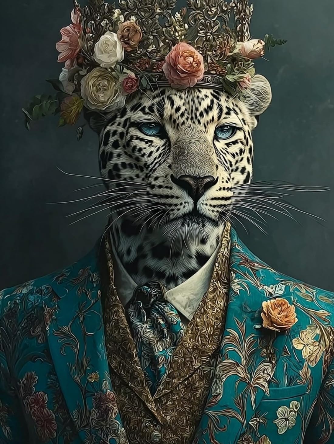 WANGWANGMIAO Paint by Numbers for Adult,Leopard-Headed Gentleman Flowers DIY Canvas Oil Painting Kit for with Paintbrushes Acrylic Pigment Drawing Paintwork 16x20inch，with Frame