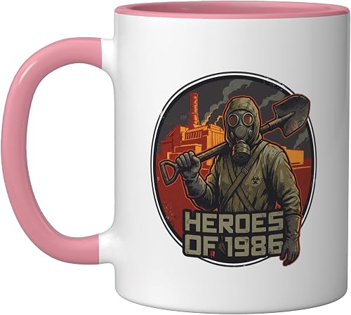 Heroes Of 1986 Liquidator Tribute Retro History Graphic Ceramic Mug, Pink/White