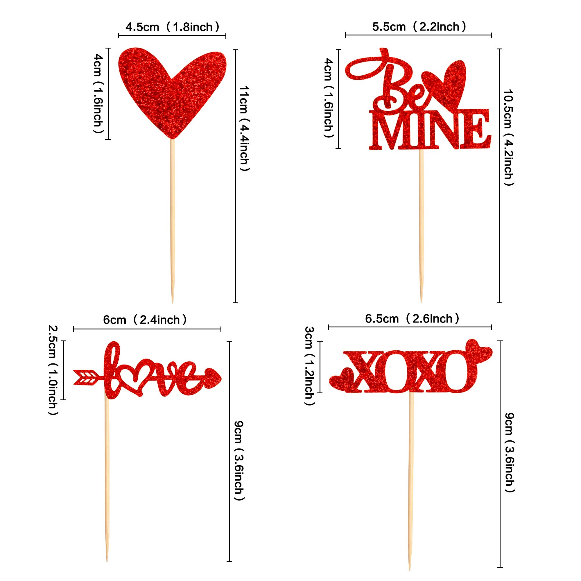 Ercaido 48 Pack Red Glitter Valentine's Day Cupcake Toppers Love Theme be Mine Wedding Engagement Cupcake Picks Bridal Shower Valentine's Party Cake Decorations