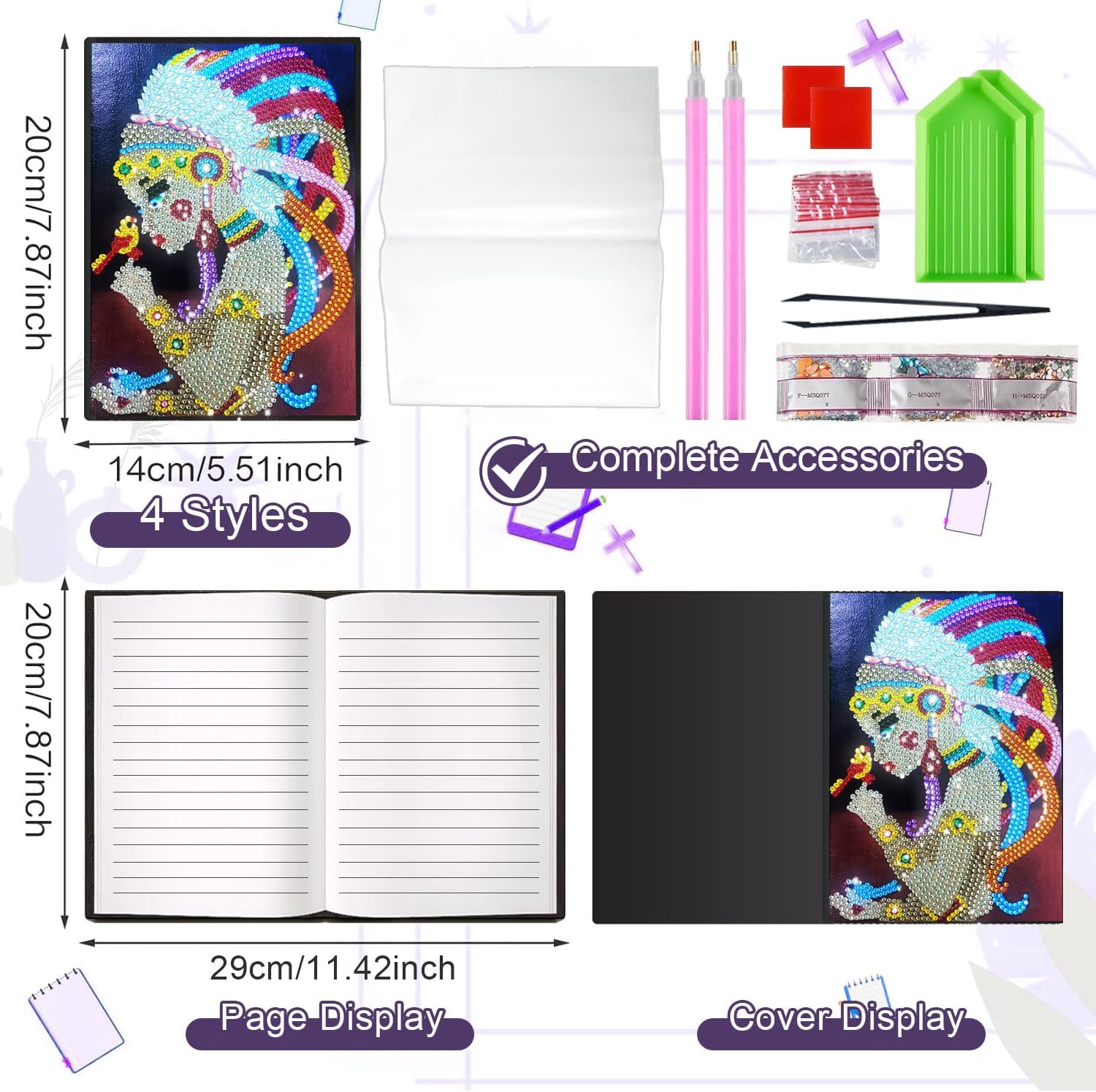 Josongslax Diamond Art Kits for Teens, 4 Pack 5D Gem Dots Art Journals Painting A5 Notebooks for Kids 8-12, DIY Crafts Kit for Adult Women,Birthday Christmas Gifts for Girls and Boys 9-13,13-18