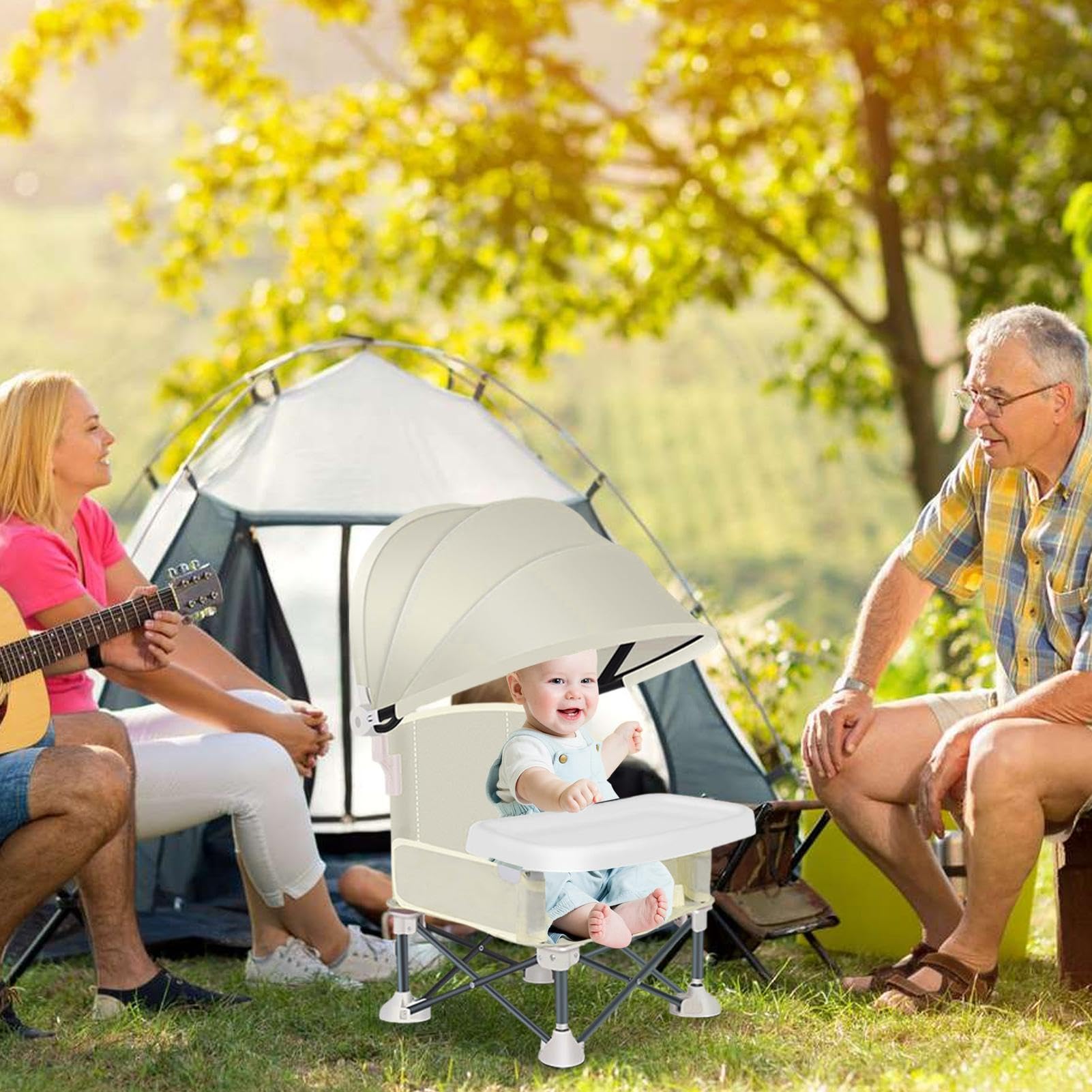 Chaise Portable Pour Bébé Repas Siège Enfant Extérieur Plateau Amovible | Siège Repas Pliable Avec Pare-Pour Maison Pique-Nique Plage