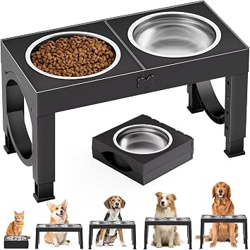Aystkniet Raised Dog Bowls for Medium Large Dogs, 5 Height Adjustable Dog Bowl with Stand to 8cm 23cm, 27cm, 31cm, 35cm, with Dog Food and Water Bowl, Elevated Dog Bowls for Traveling
