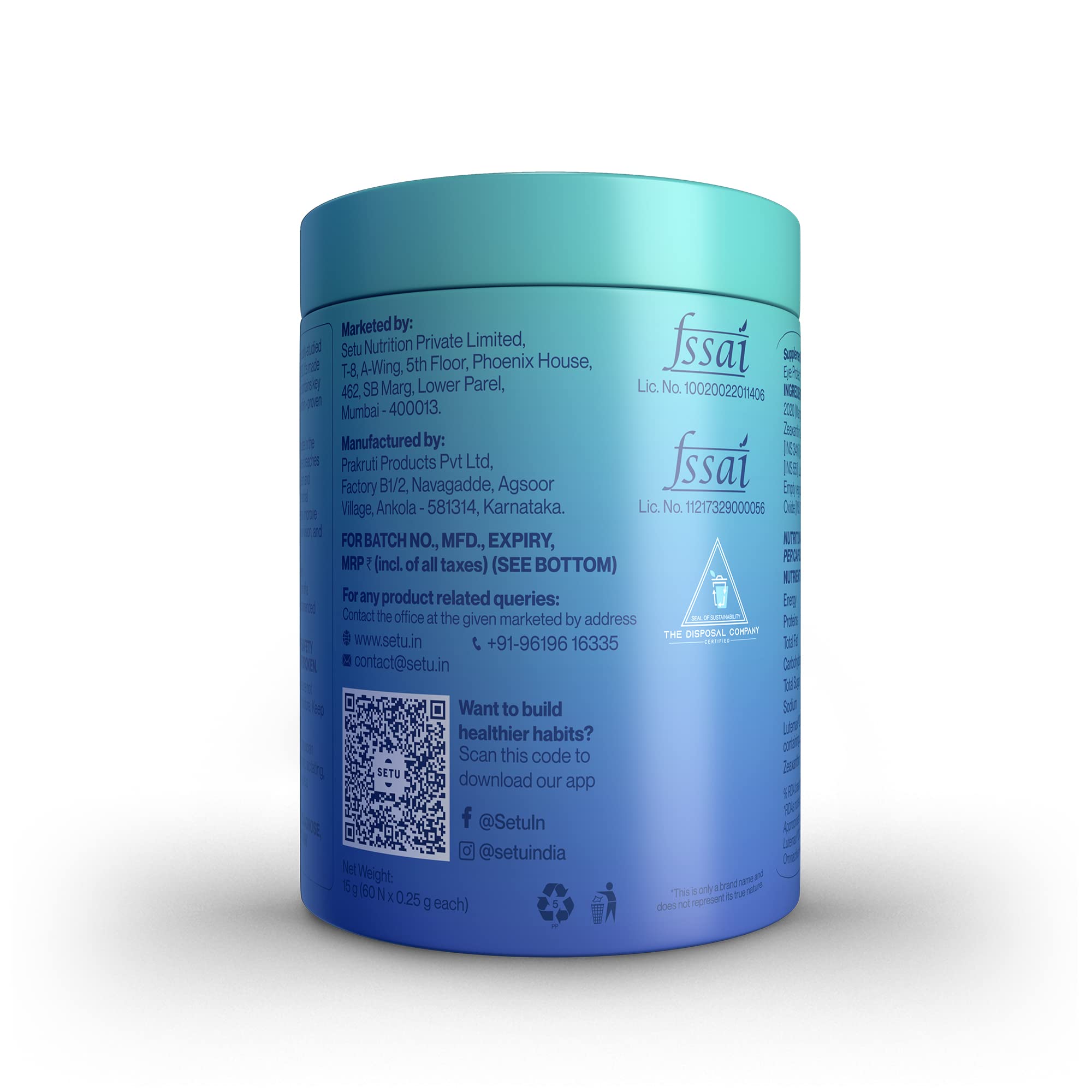 Setu Lutein & Zeaxanthin Eye Protect Plant Based Eye Vitamin