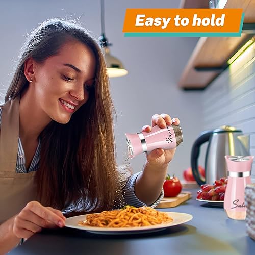 Miniatura 7 de Juego de saleros y pimenteros rosados con soporte, decoración de cocina de 4 onzas y accesorios esenciales para el hogar, lindos artículos para el