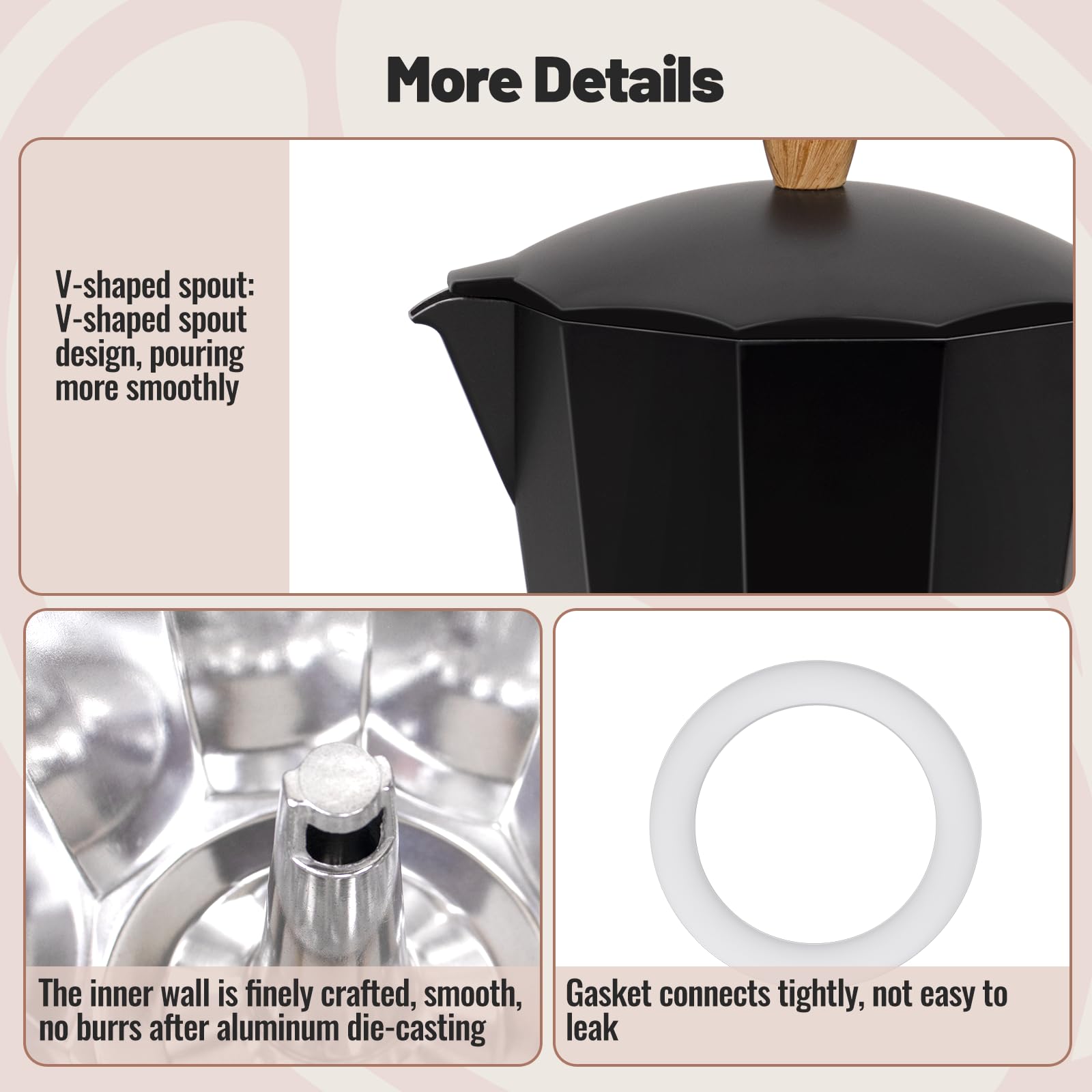 Cafetera Moka de aluminio para 3 tazas, color negro, clásica, 150 ml, cafetera percolador Mocha Express Classic Cafe Maker para café italiano y cubano