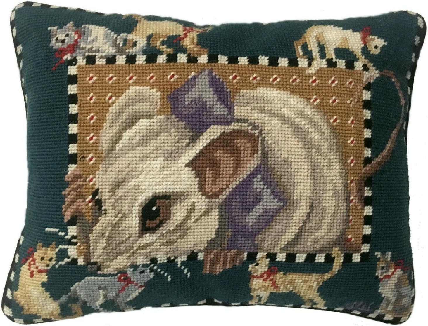 Handmade Wool Needlepoint Throw Pillow Cover 12x22 - Vintage French Country Decorative Cushion Cover for Couch, Bed, and Spring Home Deco