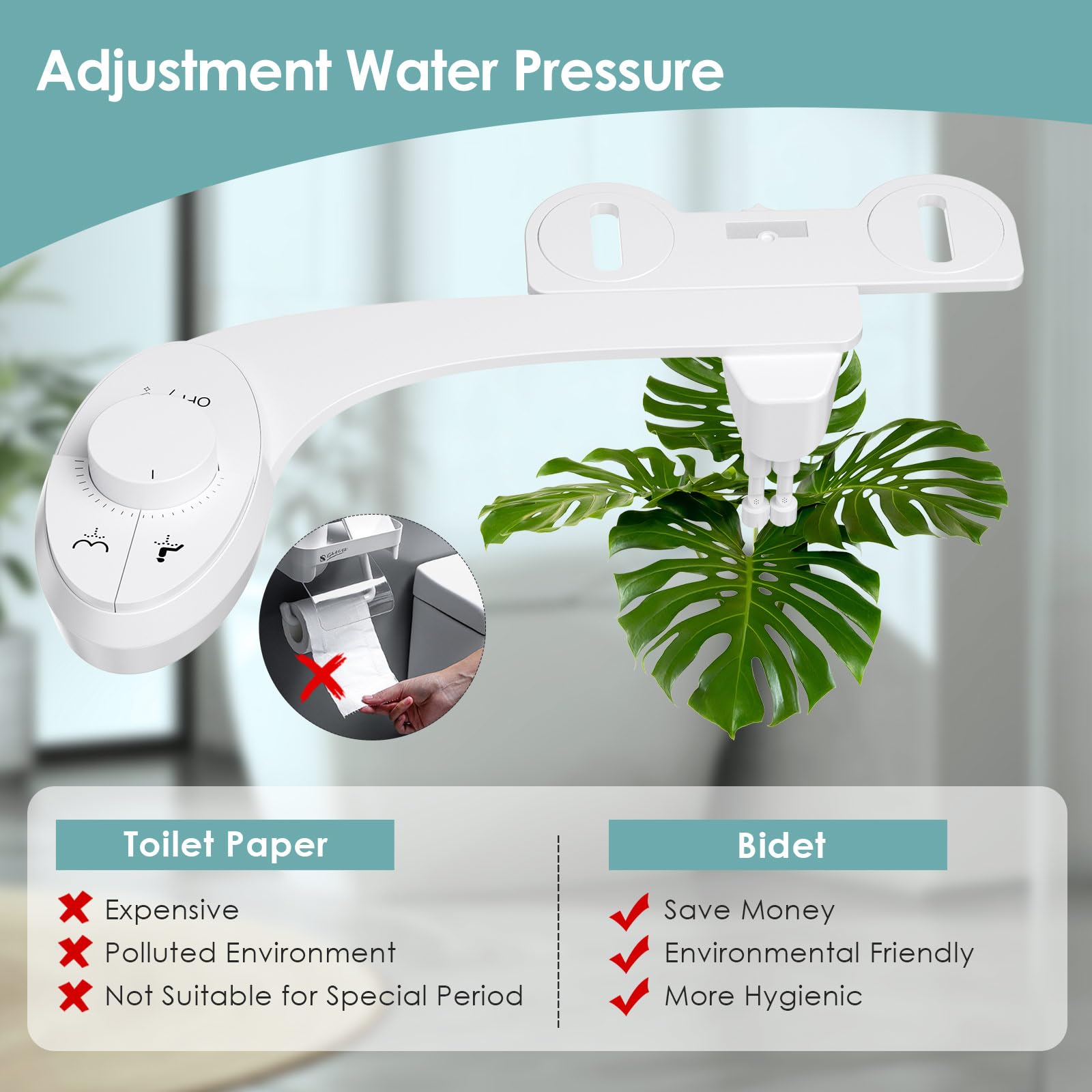 Bidet Portatil para WC,Bidet para WC No Eléctrico Ultrafino y Bidet para Doble Boquilla Retráctiles Autolimpiables,Ajustable de Agua Bidé Accesorio para Inodoro
