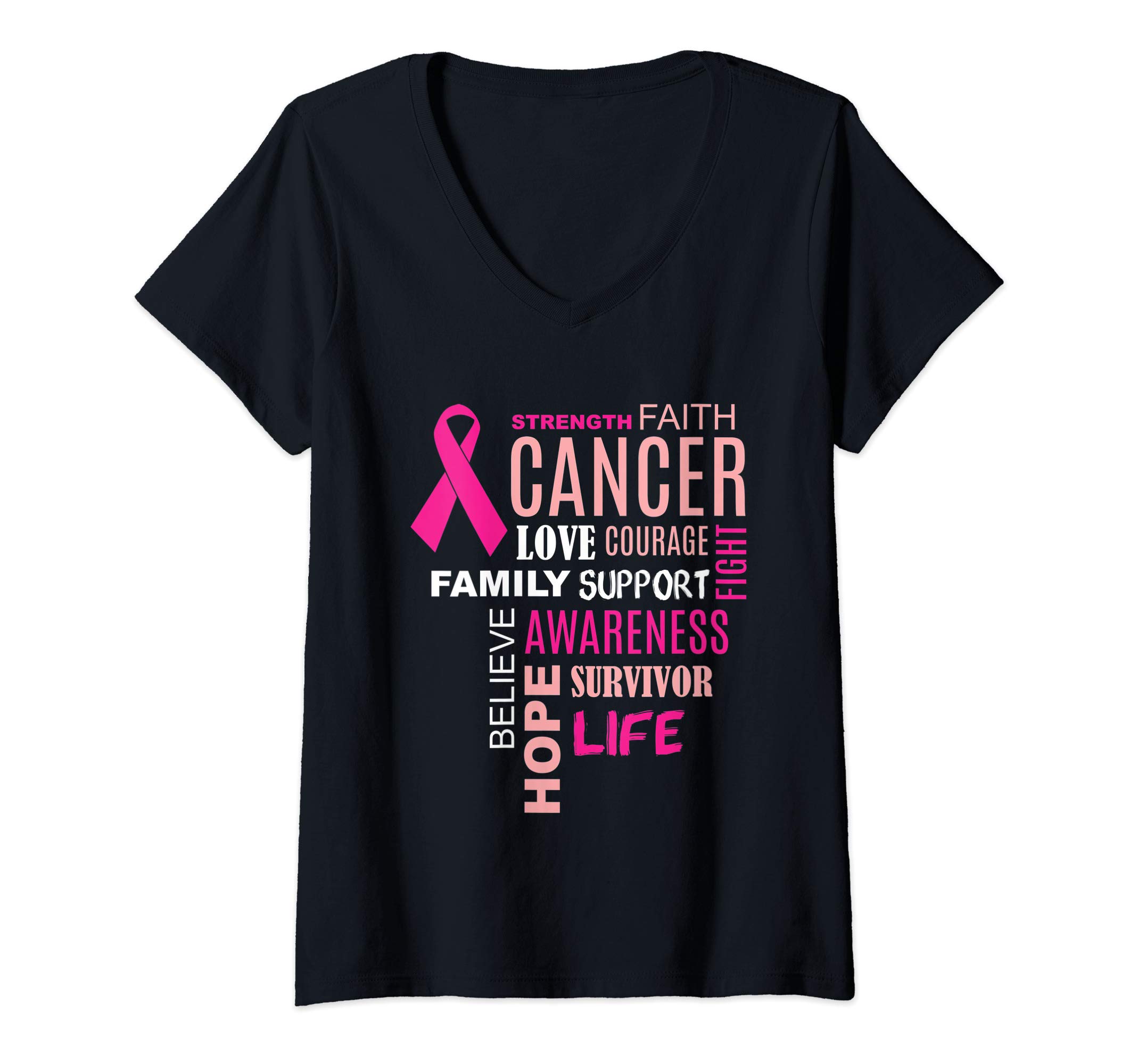 Womens Womens Fight Breast Motivation Quotes to Beat Cancer V-Neck T-Shirt