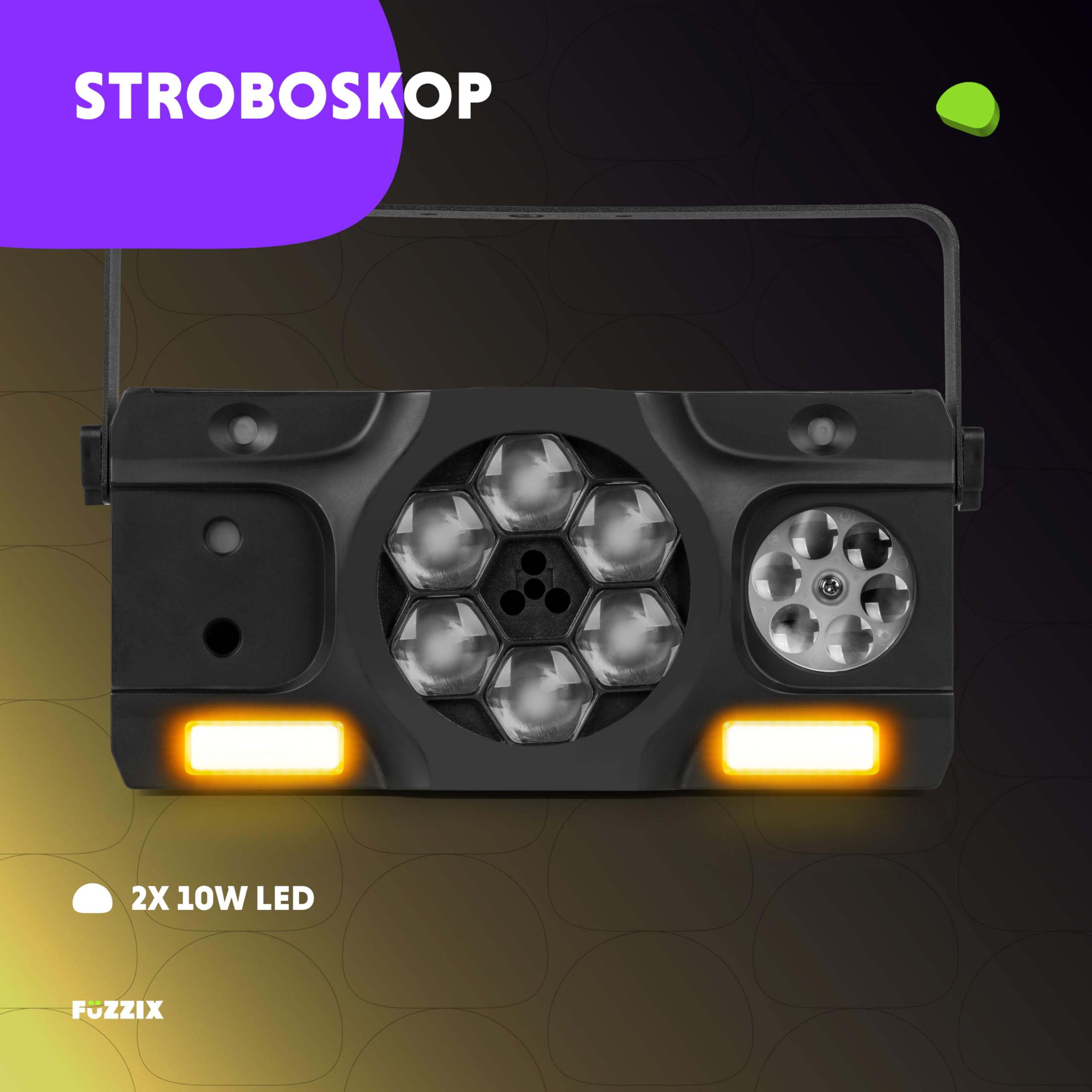 Fuzzix Stellar2 LED Discolicht Partylicht | 5-in-1 Lichtorgel Musikgesteuert LED mit RGBW Gobos, Bee-Eye Effekt & Doppel-Stroboskop | Disco Licht mit DMX Steuerung, Fernbedienung & Montagebügel