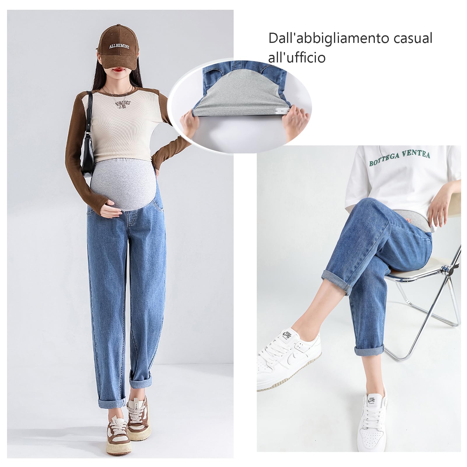 Jeans embarazada 7/8 Dad Fit Loose – Cintura ajustable, corte cómodo y deslumbrante, embarazo, perfectos para mujeres menores de 168 cm (modelo pata de elefante, oculta las imperfecciones)