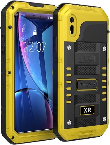 Beasyjoy Funda de metal para iPhone XR, resistente al agua, con protector de pantalla integrado, protección de cuerpo completo, a prueba de golpes,