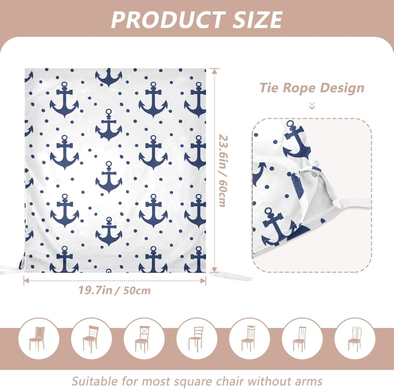 ALAZA Nautical Anchor Polka Dots Chair Back Cover Set of 6, Washable Reusable Removable Chair Slipcovers Decorative Chair Cover for Home Kitchen Wedding Party