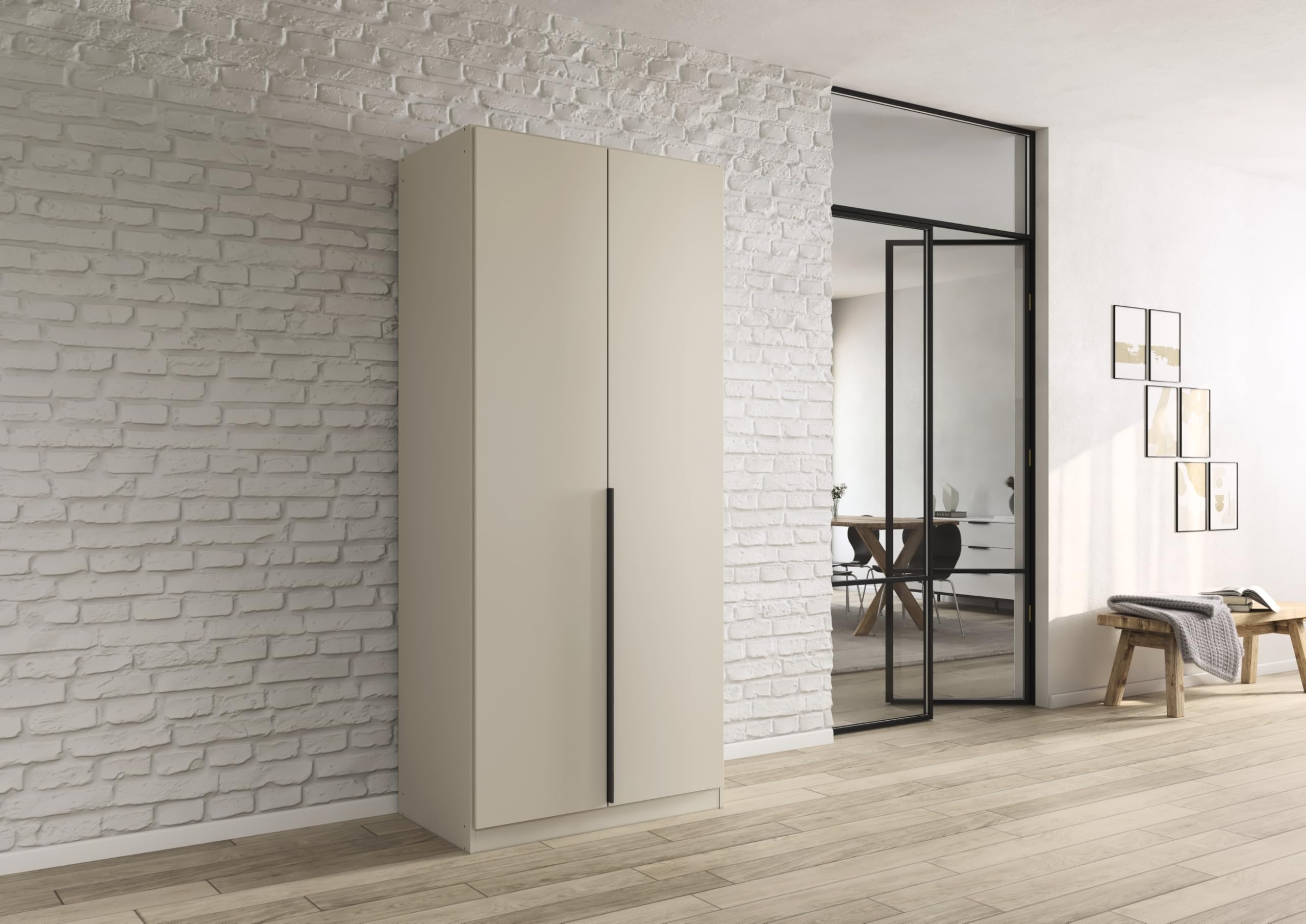 Rauch Möbel Alabama, Kleiderschrank, Farbe Beige, Breite 91 cm | Schrank, 2-türig, Zubehör Basic, für Schlafzimmer, Kinderzimmer, Homeoffice, Gästezimmer, Garderobe, Flur