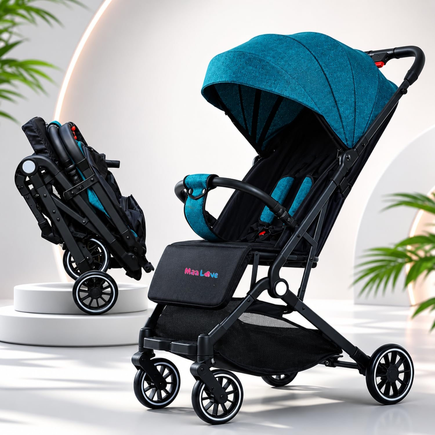 MaaLove Baby Stroller/Pram with Adjustable Recline, Sun Canopy, Storage Basket & Safety Harness – Lightweight & Foldable Travel Pram for Infants & Toddlers Stroller (Black&Blue)-image-44