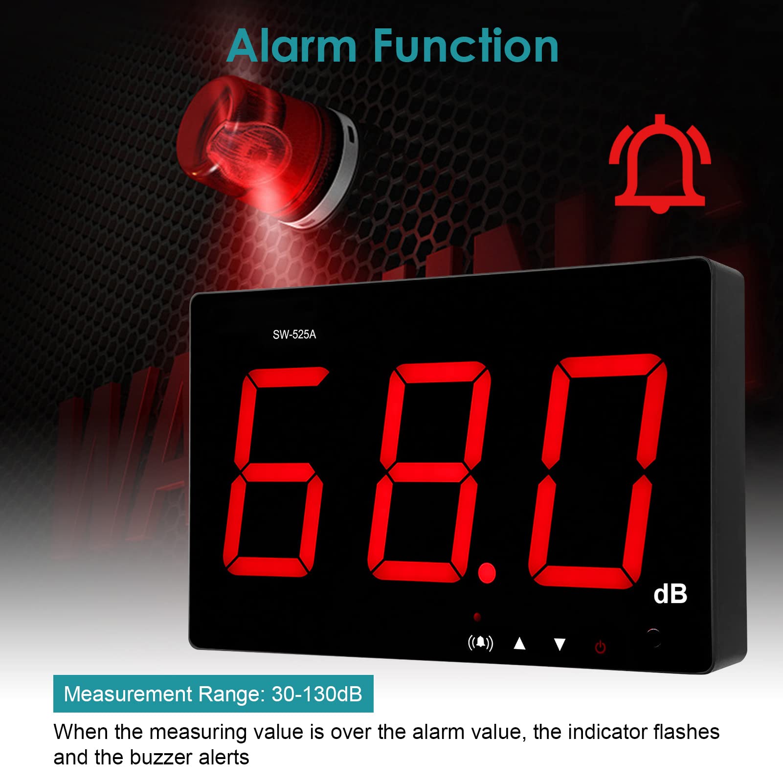 Medidor de Sonido, Medidor de Decibelios, Medidor de Nivel de Sonido Pantalla LCD Montada en la Pared Medidor SPL Digital 30-130dB Lector de Nivel de Presión de Sonido USB, SW-525a