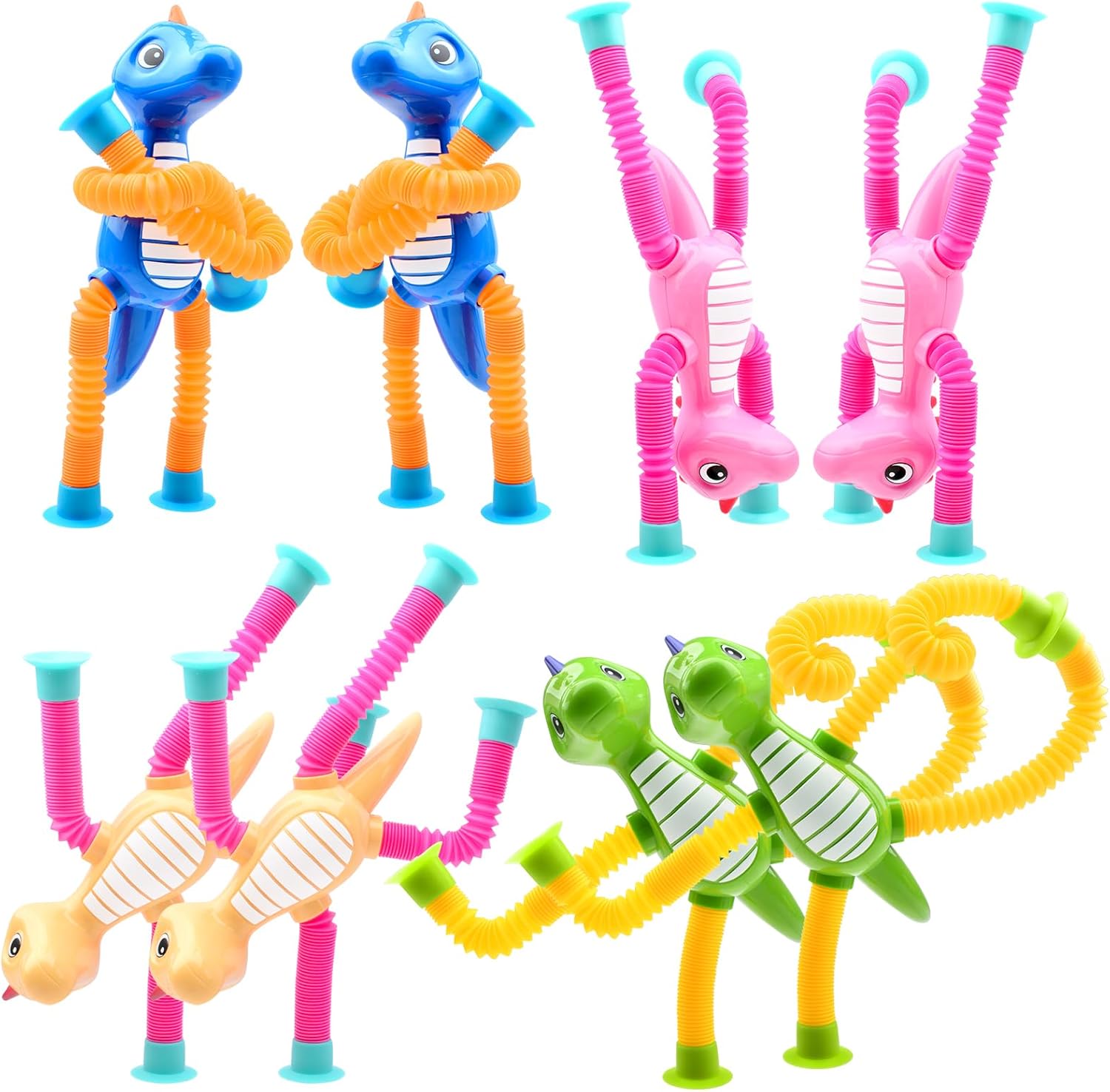 Easter Basket Stuffers Gifts for Kids Boys Girls 8Pcs Telescopic Suction Cup Dinosaur Toys, Sensory Toys for Kids 3+, Toddler Toy, Fidget Toy, Toddler Travel Essential for Airplane, Pop Tubes B