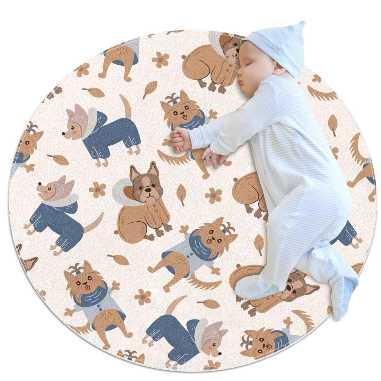 Tapis de salle de bain antidérapant et absorbant rond 1m imprimé chien