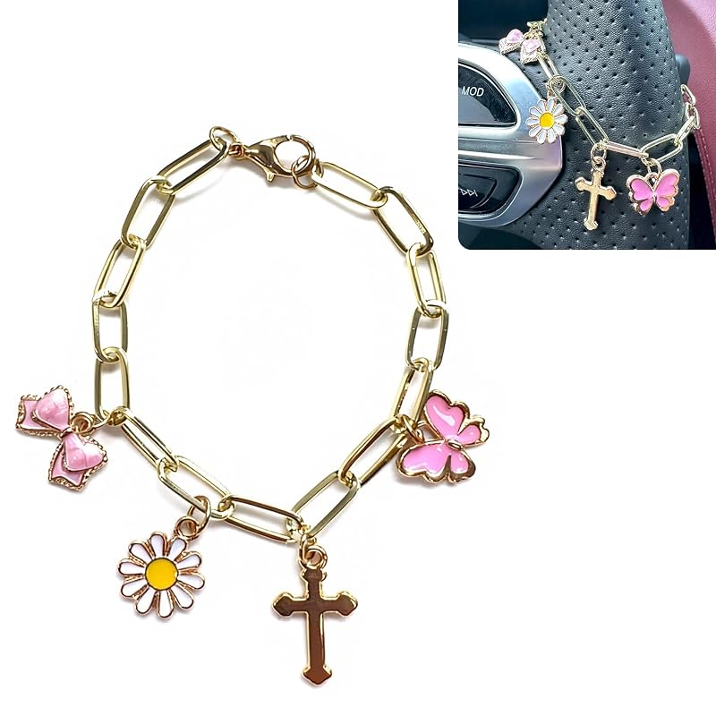 Pingente Decorativo para Volante com Cruz, Margarida, Borboleta e Laço DoYoMo