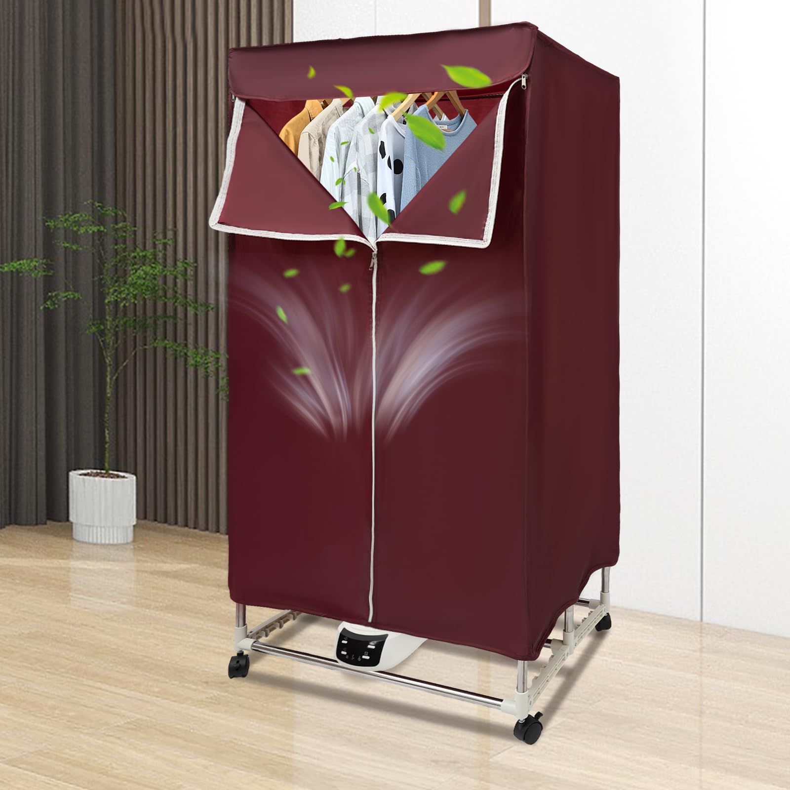 MINRS Asciugatrice elettrica, 1500 W, ad aria calda, doppio armadietto con telecomando e ruote, 3 livelli di asciugatura, timer, esigenze di asciugatura di diversi indumenti (vinaccia)