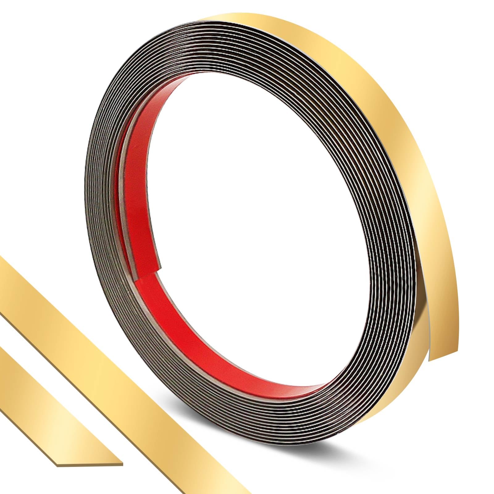 Peel and Stick Stainless Steel Gold Wall Molding Trim,Self-Adhesive Flexible Metal Trim Metalized Mirror-Like FinishFinish for Wall Ceiling Mirror Frame Border Edge and Home Decoration 16.4ft x 0.8in