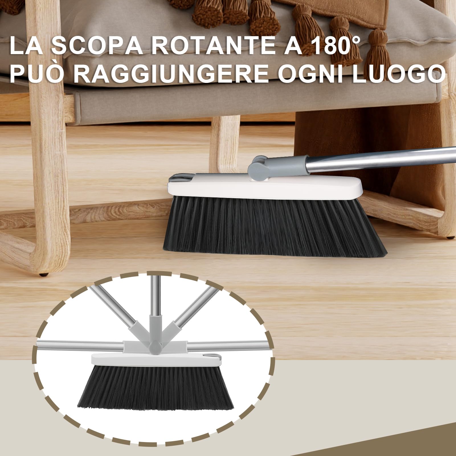 Mitclear Set Paletta e Scopa con Manico Lungo, Spazzola Rotante a 180°, Paletta Domestica con Bordo in Lega di Alluminio, Adatta per la Pulizia dei Pavimenti, Giardino, Casa, Cucina, Ufficio