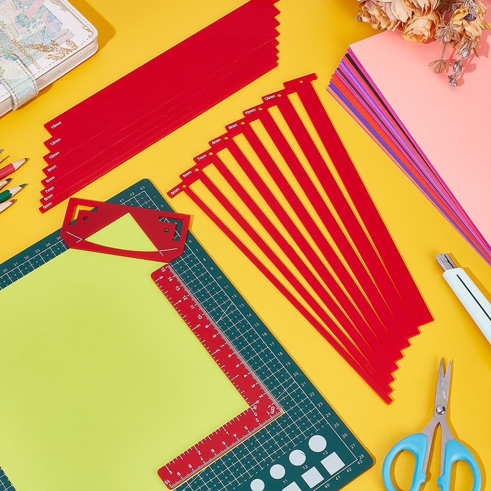 UNICRAFTALE 17Pcs Flexible Acrylic Book Binding Ruler Set Book Binding Package Red Bookbinding Easy Scrapbooking Tool T-Shaped Rulers for Bookbinding Scrapbooking Handmade Tools Supplies - Image 2