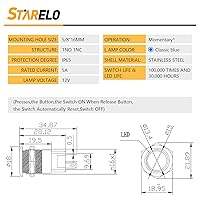 Vista 2 de STARELO 5 piezas 16 mm interruptor de botón de presión LED momentáneo, carcasa plateada, interruptor de botón de presión impermeable IP65, 1NO 1NC
